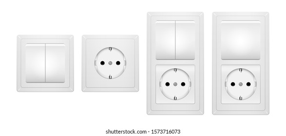 Realistic light switch and outlet socket type f vector illustration