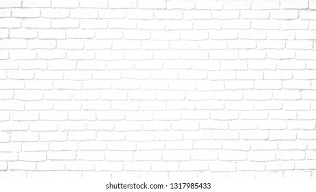 Realistic Light White Brick Wall Background. Distressed Overlay Texture Of Old Brickwork, Grunge Abstract Halftone Pattern. Texture For Template, Layout, Poster, Fabric And Different Print Production