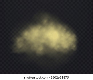 Realistic light yellow smoke or haze on a transparent background. Magic fog, vapor. Vector illustration.
