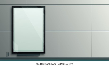 Realistic lightbox mockup. Equipment for outdoor advertising, glass surface with glare. Template for placing text, logo, image. Industrial equipment, futuristic design, billboard, citylight, vector.