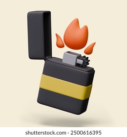 Realistic lighter closeup. Device for starting fire. Vector template with empty label