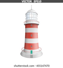 Realistic lighthouse. Illustration isolated on white background. Graphic concept for your design