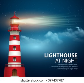 Realistic lighthouse  in the night sky background. Vector illustration EPS10