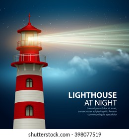 Realistic lighthouse  in the night sky background. Vector illustration EPS10