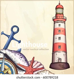 Realistic lighthouse vector illustration.