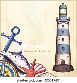 Realistic lighthouse vector illustration.