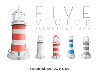 Realistic lighthouses. Illustrations isolated on white background. Graphic concept for your design
