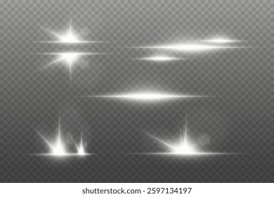 Realistic lighting effects of light flashes. On a transparent background.