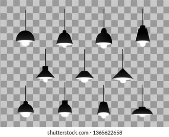 Realistic lighting lamps on transparent background. Illustration with glow light effect.Set of desk lamps vector illustration.