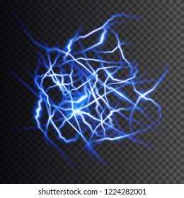 Realistic lightning background. Vector transparent light effect