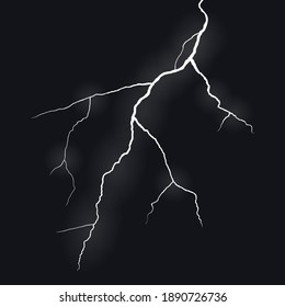 Realistic lightning bolt isolated on black background. Thunderstorm. Lightning effect. Vector illustration
