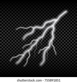 Realistic lightning. Bright electric light, thunderstorm glowing effect. Vector illustration.