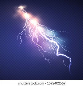 Realistic Lightning effect isolated on clear dark blue background. Vector illustration EPS10