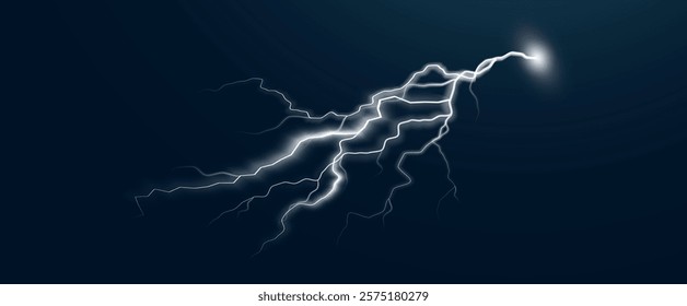 Realistic lightning flash effect, thunderstorm and lightning. Shining white lightning isolated on transparent background, natural phenomenon png. Black zippers.