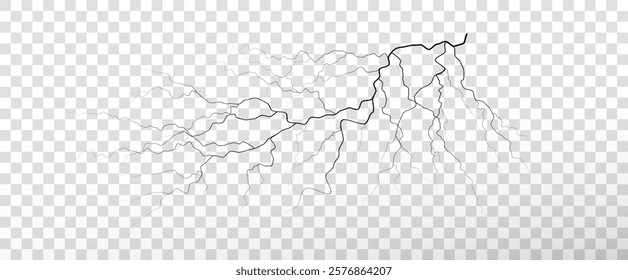 Realistic lightning flash effect, thunderstorm and lightning. Shining white lightning isolated on transparent background, natural phenomenon png. Black zippers.