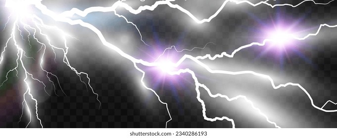 Realistic lightning. Flash of thunder on a transparent background.	
