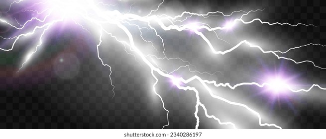 Realistic lightning. Flash of thunder on a transparent background.	
