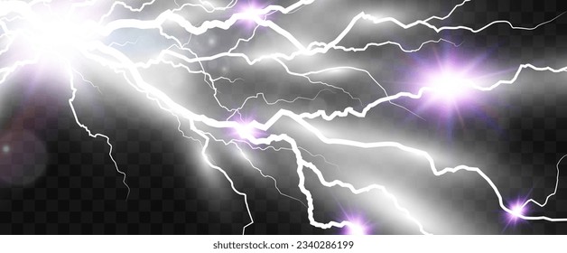 Realistic lightning. Flash of thunder on a transparent background.	
