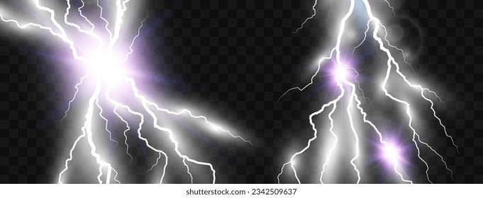 Rayo realista. Flash de trueno sobre un fondo transparente.	
