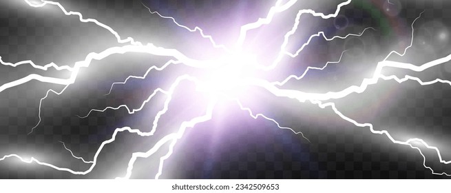 Realistic lightning. Flash of thunder on a transparent background.	

