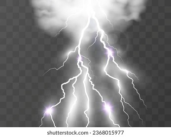 Realistic lightning. Flash of thunder on a transparent background.	

