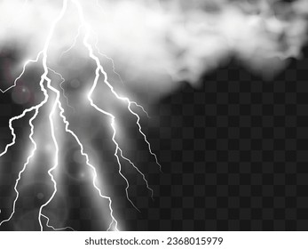 Rayo realista. Flash de trueno sobre un fondo transparente.	

