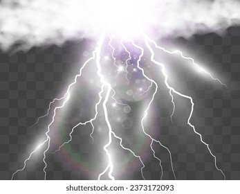 Realistic lightning. Flash of thunder on a transparent background.	
