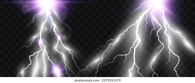 Realistic lightning. Flash of thunder on a transparent background.	
