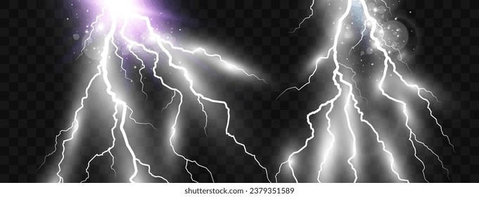 Rayo realista. Flash de trueno sobre un fondo transparente.	
