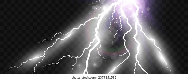 Realistic lightning. Flash of thunder on a transparent background.	
