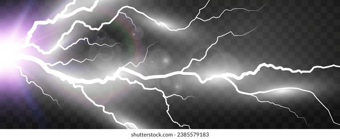 Realistic lightning. Flash of thunder on a transparent background.	

