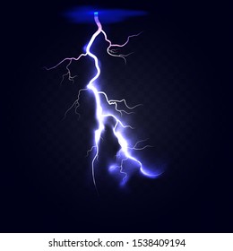 realistic lightning on dark background vector illustration, blue backlight