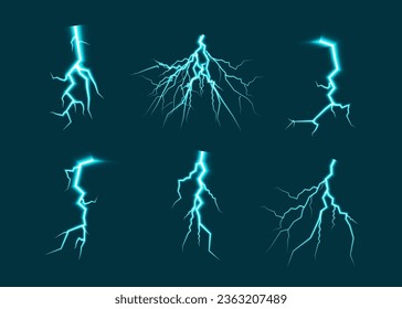 Realistic lightning rays, lightning light storm strikes