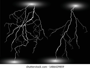 Realistic lightning splitter light for design Thunderstorm and lightning