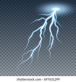 Realistic lightning and thunder bolt. Illustration isolated on transparent background. Graphic concept for your design