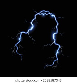 Vetor de relâmpago realista com parafusos afiados e ramificados e um efeito brilhante. Ideal para designs com temas de tempestade, conceitos de energia e adição de um toque dinâmico e potente aos visuais.