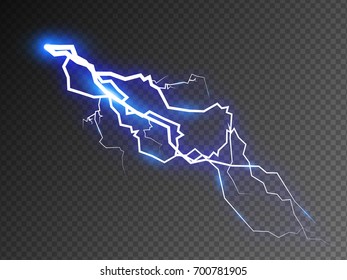 Realistic lightning. Vector transparent light effect