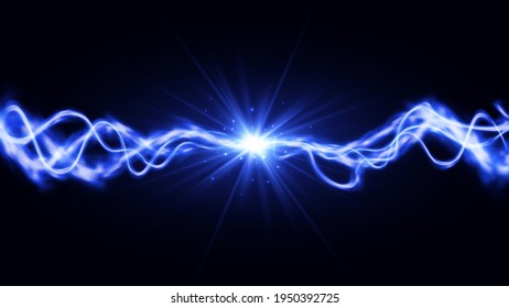 Realistic lightnings. Collision of two forces. Vector light effect