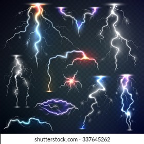 Realistic lightnings on transparent background.