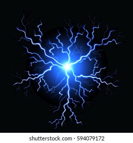 Realistic lightnings,thunder-storm,magic effects.Realistic thunderbolt on black backdrop.Electricity blast.For web site,poster,placard and wallpaper