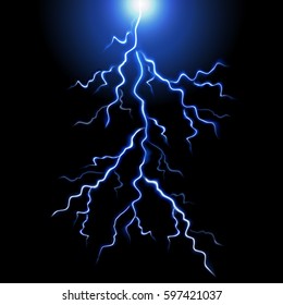 Realistic lightnings,thunder-storm,magic effects.Realistic thunderbolt on black backdrop.Electricity blast.For web site,poster,placard and wallpaper