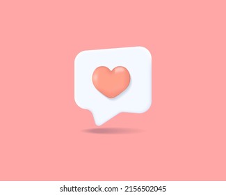 Realistic like bubble 3d icon design illustrations. Message, love, heart, favorite, speech bubble vector design concept
