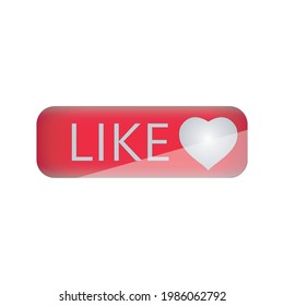 Realistic like button. Social media red knob isolated on white background. Vector illustration.