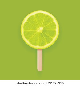 Realistic lime slice freash green background