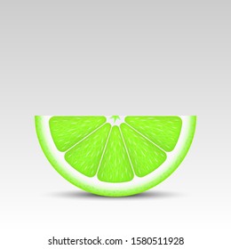 Realistic lime slice isolated on white background.