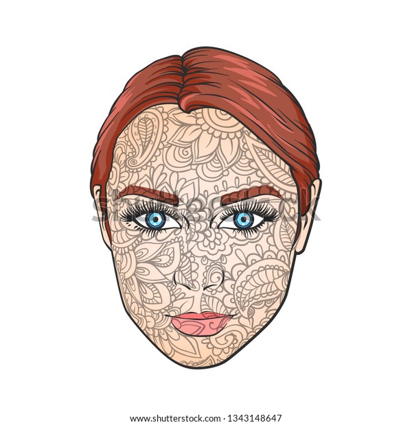 Realistic Line Art Woman Girl Face Stock Vector Royalty Free