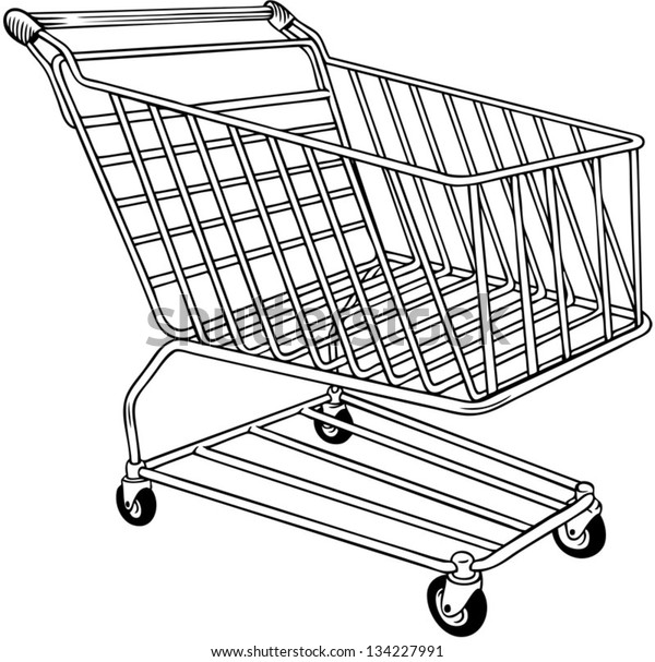 Realistic Line Drawing Shopping Cart Vector Stock Vector (Royalty Free