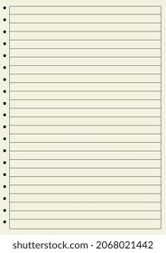 Nota de papel de línea realista sobre antecedentes aislados. Hoja de papel de cuaderno escolar. Ejercitar el fondo de la página del libro. Fondo de notas alineadas