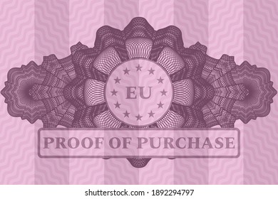Realistic linear decoration European Union icon emblem with proof of purchase text on delicate pink wavy curve background. Intense illustration. 