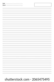 Realistic lined note paper. A4 scale size. The spacing between the lines is about 7 mm. Sheets of paper with lines or memos, personal notes, work notes, exercises etc. Can be printed at home or office